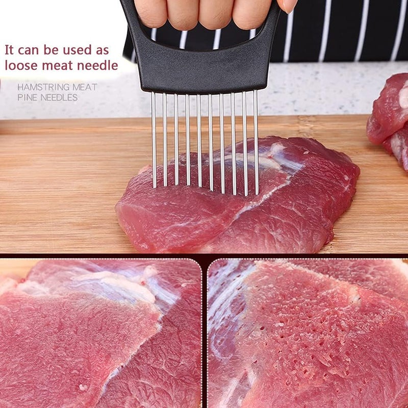 Hvanam Onion Cut Tomato Slicer Lemon Handy Kitchen Slicing Tool With 10 Even Prongs For Onion Lemon Potato Tomato Slices And Can Be Used To Assist In Cutting Fish, Meat Or Loosen Meat (Black) - Image 4
